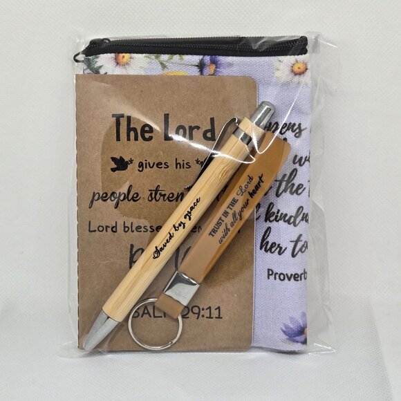 NEW INSPIRATIONAL FAITH CANVAS POUCH, NOTEPAD, PEN, BOOKMARK & KEYCHAIN GIFT SET - Picture 7 of 10